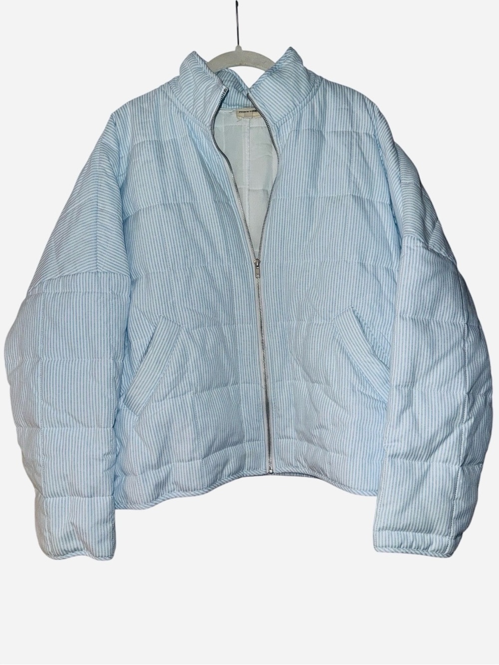 Peach Love California Light Blue Striped Quilted Oxford Jacket